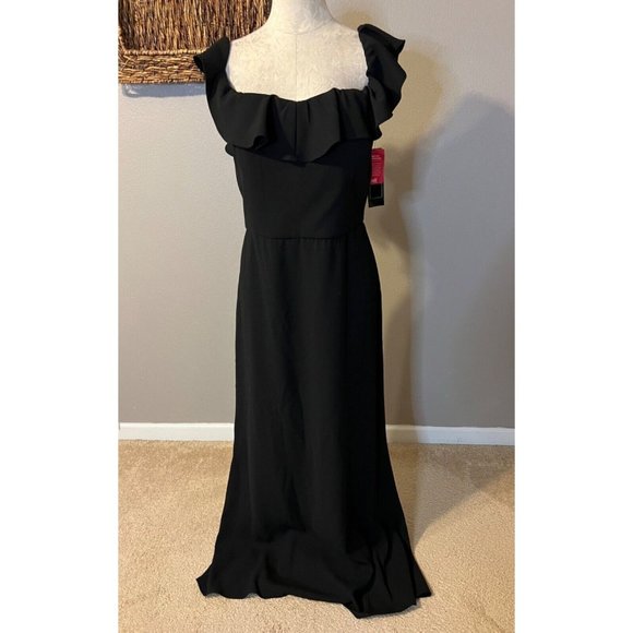 MSK Maxi Long Dress XL Black Flutter Off Shoulder Washable Wedding Cruise NWT - Picture 3 of 13
